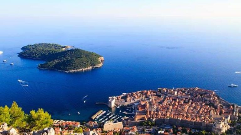 Aerial view old town and the island of Lokrum in the Adriatic Sea