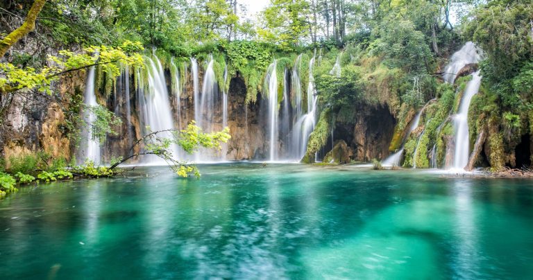 majestic Lakes National Park with turquoise water and cascading waterfalls, Plitvice Lakes National Park