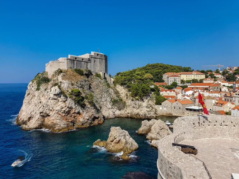 Fort Lovrijenac rising on its sea cliff outside Dubrovnik's walls, the Red Keep in Game of Thrones